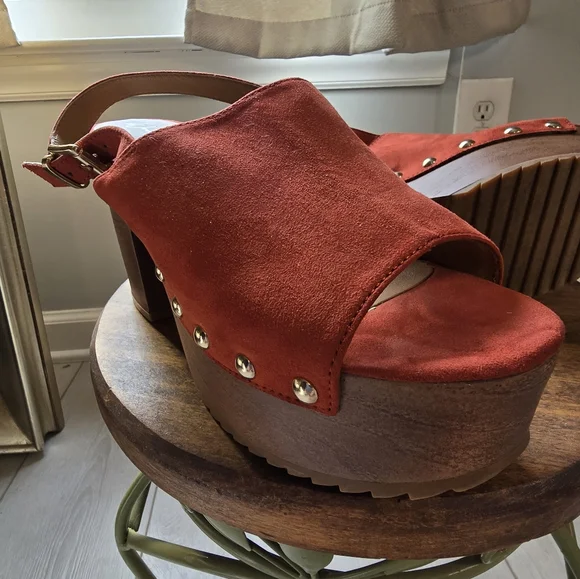 Wonderly Terracota Oakly Suede Block Heel Women's Rust Platform Sandals Size 8 - Picture 12 of 13
